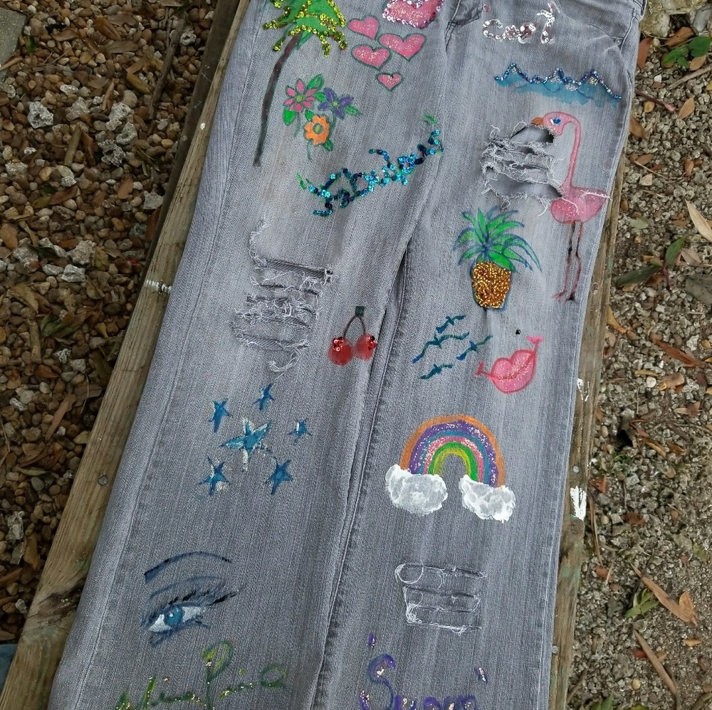 Handmade custom grey washed jeans